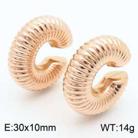 European and American fashion stainless steel screw thread thick and thick C-shaped opening charm rose gold earrings