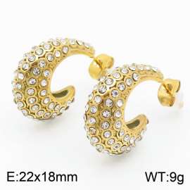 European and American fashion stainless steel creative full diamond irregular C-shaped opening charm gold earrings