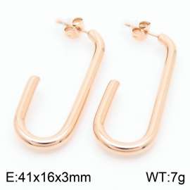 European and American fashion stainless steel creative hollow U-shaped rectangular opening temperament rose gold earrings