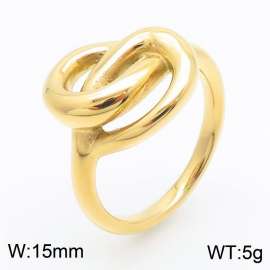European and American INS minimalist stainless steel 15mm geometric irregular hollow interwoven winding charm gold ring