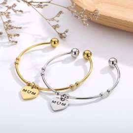 Large titanium steel heart-shaped bracelet gold stainless steel open bracelet MOM Mother's Day gift