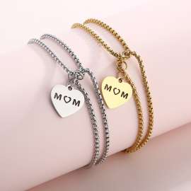 Fashion Titanium Steel Double Layer Pearl Chain Letter MOM Heart Mother's Day Bracelet