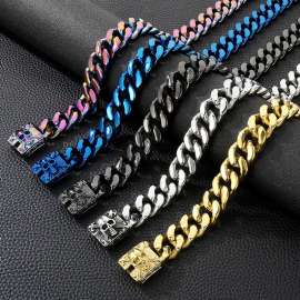 Classic four-sided stainless steel skull Cuban chain necklace for men