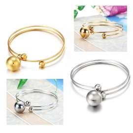 Double circle adjustable steel ball hollow ball women's Bangle