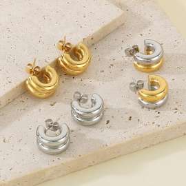Light luxury double-layer C-shaped titanium steel ins style exquisite and minimalist earrings