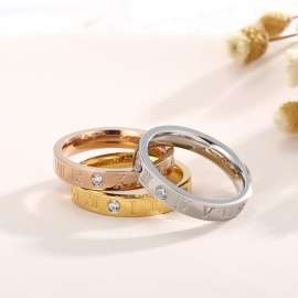 Steel color Roman numeral  Stone&Crystal inlaid lathe letter ring