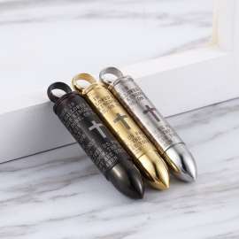 Hip Hop Cross Scripture Open Bullet Stainless Steel Men's Pendant
