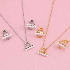 Cute Minimalist Pearl Necklace Earrings for Girls and Women Simple Fashion Style Jewelry Set