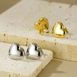 Love shaped peach heart stainless steel curved earrings