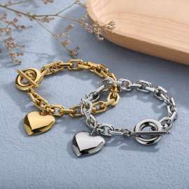 Personalized Love Pendant Clavicle Chain OT Buckle Internet Celebrity Hip Hop Peach Heart Stainless Steel Bracelet