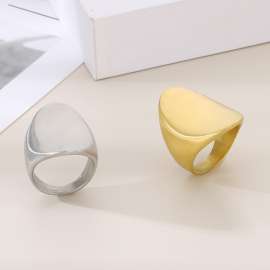 Oval Simplicity Brushed Women Stainless Steel Ring Silver Color