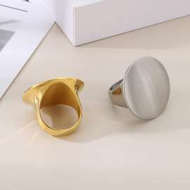Trendy temperament exaggerated circular mirror polished engraved ring 18k gold-plated men's and women's atmospheric stainless steel ring