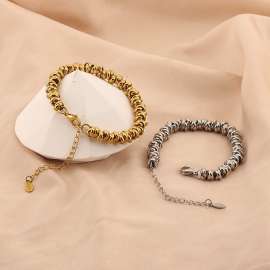 Creative metal circle bead retro personality versatile ring interlocking stainless steel bracelet