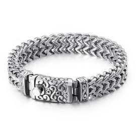 Vintage patterned dragon bone chain punk style men's stainless steel buckle bracelet
