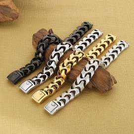 Punk Men's Thick Bracelet Charm Cuban Chain Square Buckle Stainless Steel Chain Party Jewelry Gold Color