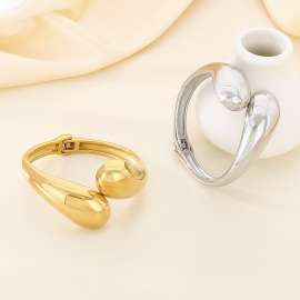 Shiny Stainless Steel Teardrop Charms Big Bangle for Women Party Trendy Jewelry