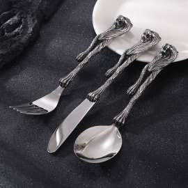 Stainless Steel Fork&Knife&Spoon Tableware Set with Mighty Lion Handles
