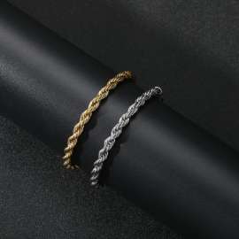New Fried Dough Twists Chain Hip Hop Punk Gold Stainless Steel Bracelet