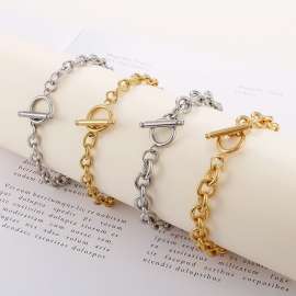 Simple cross chain, stainless steel OT clasp, O-shaped chain bracelet