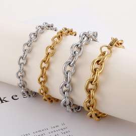 Simple cross chain, stainless steel OT clasp, O-shaped chain Gold-plating Bracelet