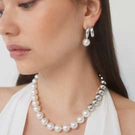 Simple stainless steel 8mm steel color steel ball splicing pearl necklace design sweater collarbone chain