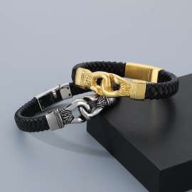 Fashion Cowhide Braided Punk Style Knot Leather Bracelet for Men