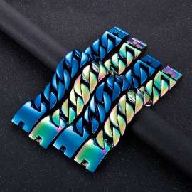 A domineering, fashionable and imposing men's thick punk Blue electroplating bracelet