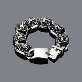 Hip hop punk style thick skull men's stainless steel bracelet