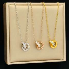 Roman numeral double ring light luxury niche stainless steel Stone Necklace