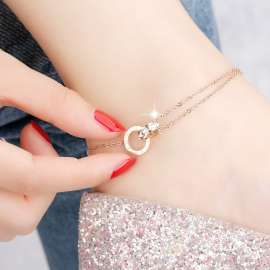 Roman numeral double ring light luxury niche stainless steel Gold-Plating Anklets