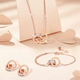 Roman numeral double ring light luxury niche stainless steel SS Jewelry Set(Most Women)