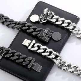 Domineering Cuban chain skull button round pendant laser pet dog necklace