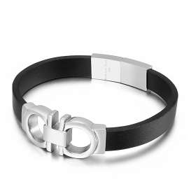 Hip hop domineering men's titanium minimalist leather fashion bracelet