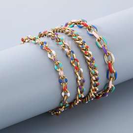 Stainless steel 180 × 6mm creative dopamine colored oil drop adhesive Cuban chain lobster buckle jewelry temperament gold bracelet