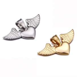 Angel Wings Fashion Stainless Steel Peach Heart Pendant