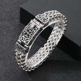 Punk men's retro patterned stainless steel bracelet