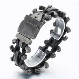 Matte Oxidized Buckle Men's Braided Leather Bracelet