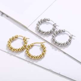 Simple stainless steel beaded U-shaped ear buckle Earring