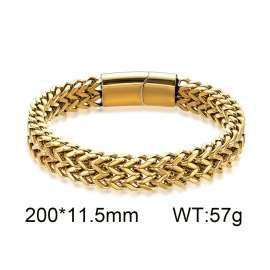 Stainless Steel Simple and personalized woven double row front and back keel flat buckle Gold-plating Bracelet