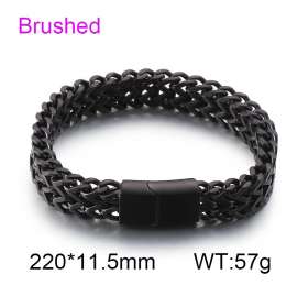 Stainless Steel Simple and personalized woven double row front and back keel flat buckle Black-plating Bracelet
