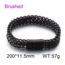 Stainless Steel Simple and personalized woven double row front and back keel flat buckle Black-plating Bracelet