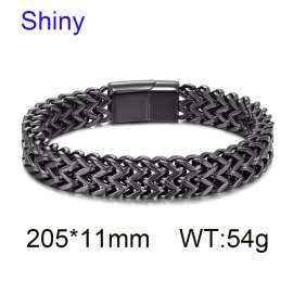 Stainless Steel Simple and personalized woven double row front and back keel flat buckle Black-plating Bracelet