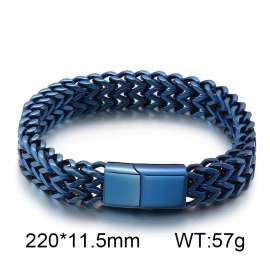 Stainless Steel Simple and personalized woven double row front and back keel flat buckle Blue-plating Bracelet