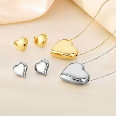 Fashionable Ins style titanium steel large heart hollow pendant necklace earrings two-piece set