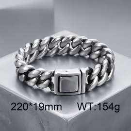 Men's Polished Silver Cuban Link Bracelet Thick Stainless Steel Curb Chain Bracelet Push‑Button Lock Clasp Hip‑Hop Punk Wrist Jewelry Gift f